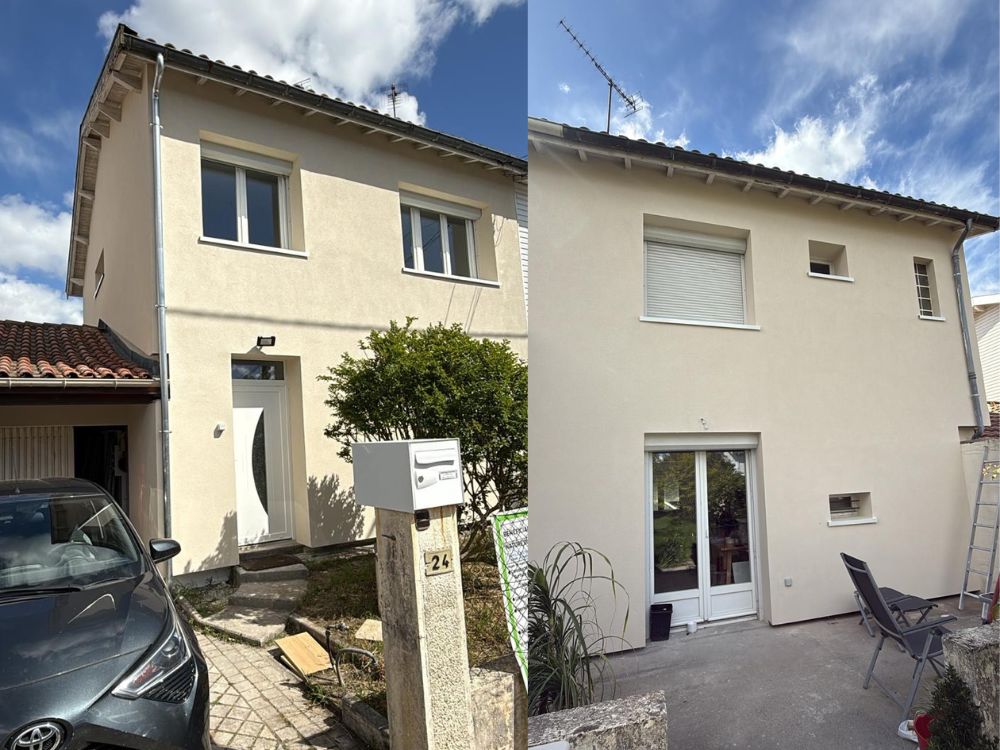 Facade accueil et menuiseries maison en rénovation énergétique à bruges piedra travaux