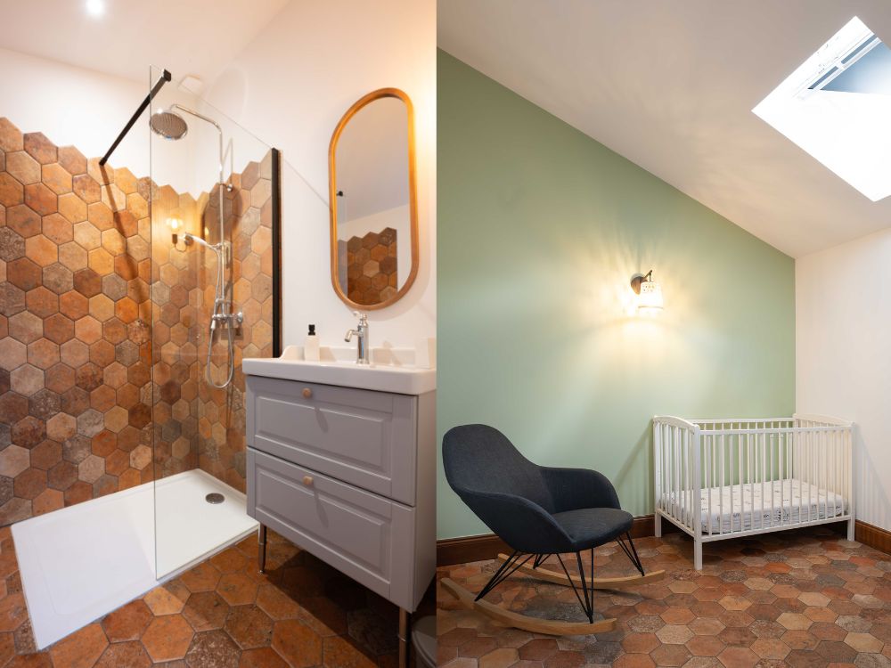 Chez M. et Mme M. chambre d'enfant et salle de bain conjointe rénovation énergétique à Saint-Aubin-de-Médoc