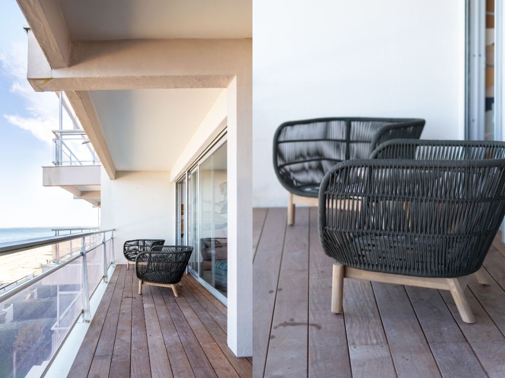 Balcon en bois rénovation globale appartement vue mer arcachon piedra travaux