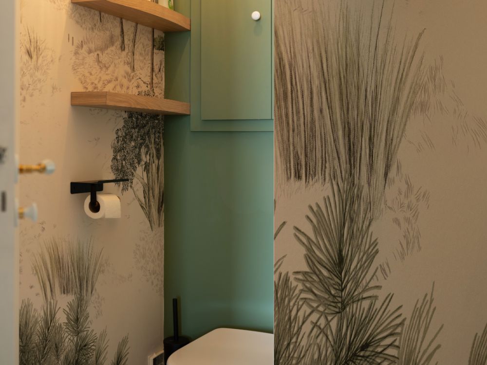 toilettes papier peint panoramique bord de dune rénovation globale appartement vue mer arcachon piedra travaux